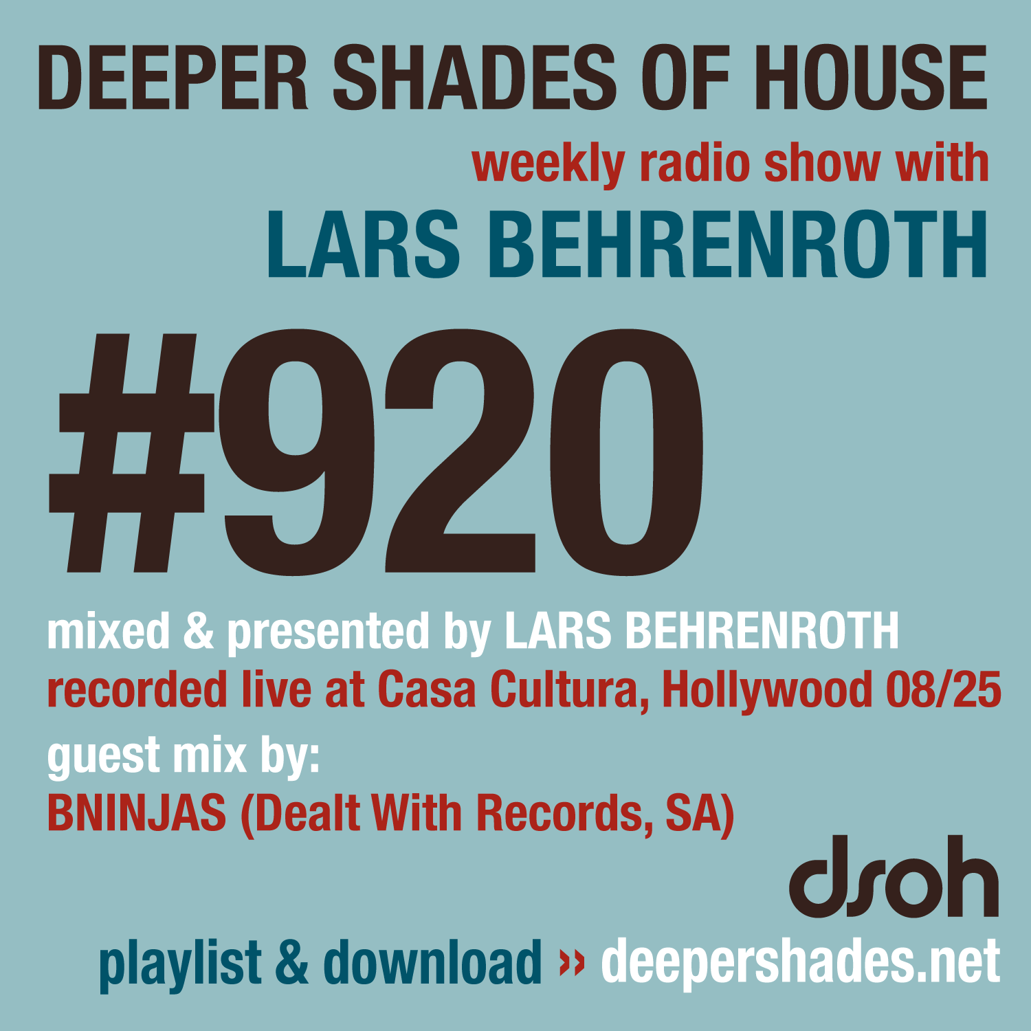 Deeper Shades of House Episode 920 Cover Art - Deep House Radio Show